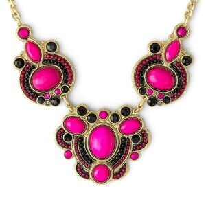 Francesca's Collection Fuchsia & Black Statement Necklace – Gold Tone Vintage St